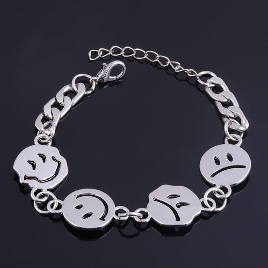 Fashion Happy Smiley Crying Face Charm Bracelet Hip Hop Thick Chain Bangle Bracelets for Women Men Jewelry Accessories